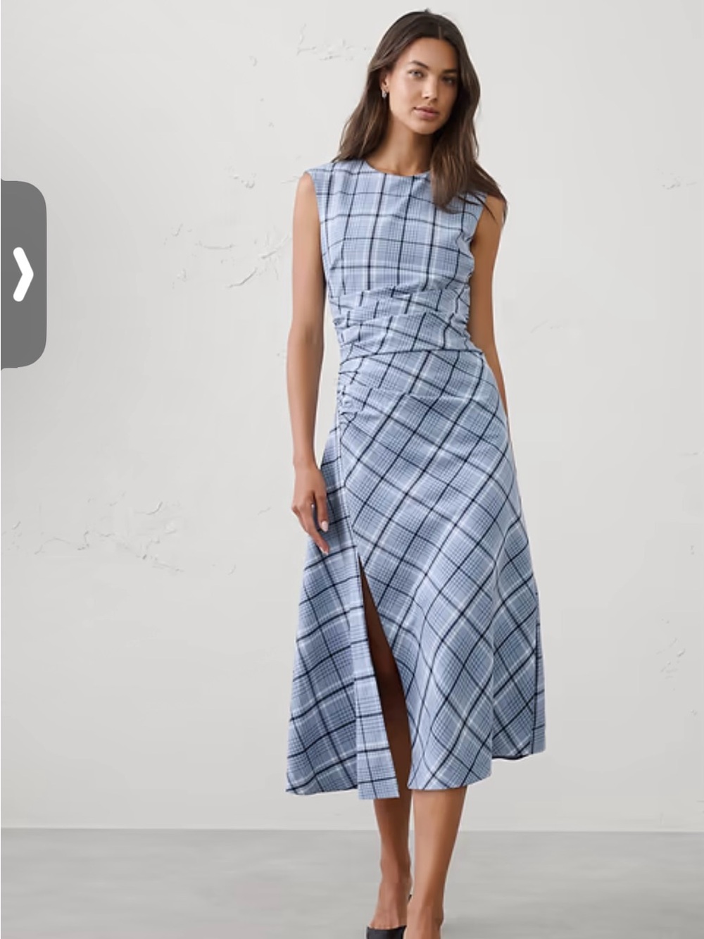 Banana republic Sleeveless Light Blue Plaid Midi Dress